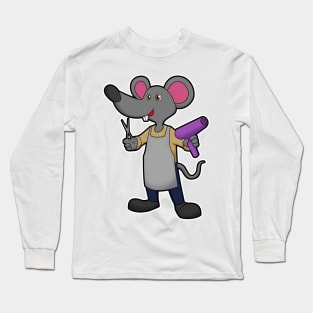 Mouse as Hairdresser with Scissors & Hair dryer Long Sleeve T-Shirt